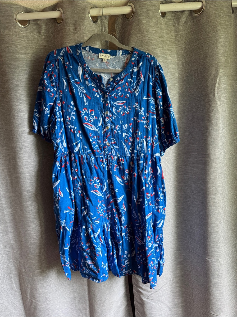 Red, White, and Blue Floral Button-Front Wonderly Dress